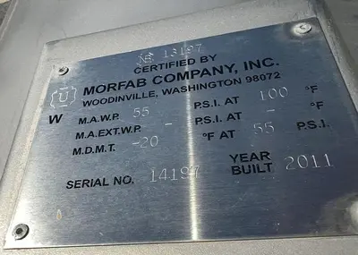 Tank, 425 Gallon, Stainless Steel, 55 PSI, DT/DB, Morfab #S744614