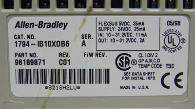 Allen Bradley 1794-IB10X0B6 Flex I/O 24VDC Sink Input/Source Output Module Used