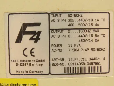 KEB 14.F4.C1E-3440 V1.4 Combivert VFD AC Drive 3Ph 480V In 7.5kW 480V 16.5A 1600Hz Out