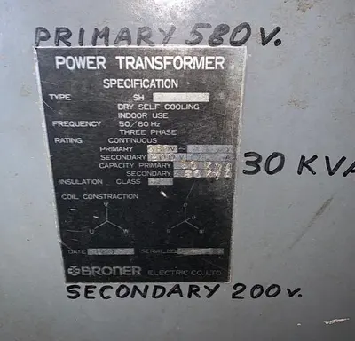 Broker Electric 30kva Transformer 580V Pri 200V Sec (101651)