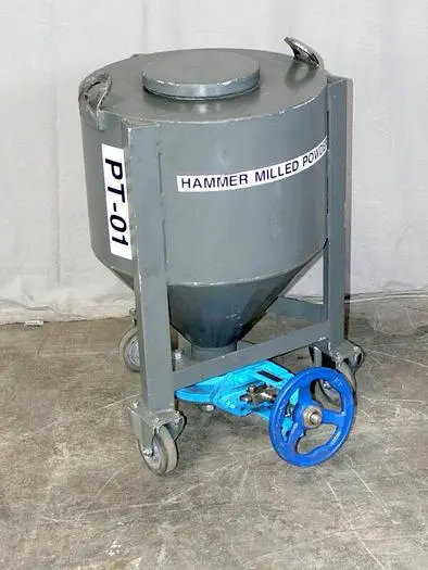 Used HEAVY DUTY 210 KG CONE BOTTOM TRANSFER TANK W/ WARREN 3" KNIFE GATE VALVE Reactors | Equipment Lab #485927