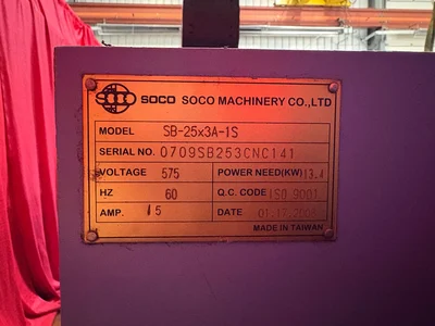 Pre-owned SOCO CNC TUBE BENDER, 3-AXIS,  SINGLE STACK
