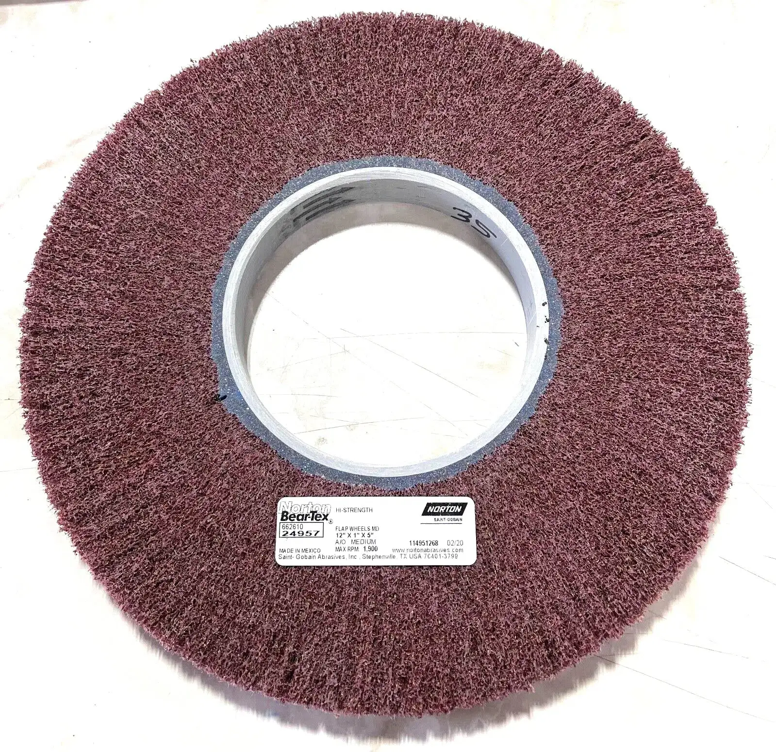 Norton Bear-Tex 12" x 1" x 5" Flap Wheel Aluminum Oxide Medium Non-Woven 80 Grit