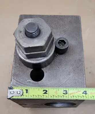 2IN BORING BAR HOLDER: HEIGHT 6-1/2”, WIDTH 4”, LENGTH 5-3/8”, BORE 2”
