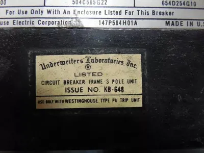 Westinghouse PA32000F AB De-ion Circuit Breaker 2000 Amp Frame 1600A Trip Used