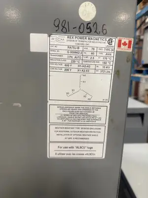 75 KVA - 600Y to 208Y 3 Phase  Auto-Transformer