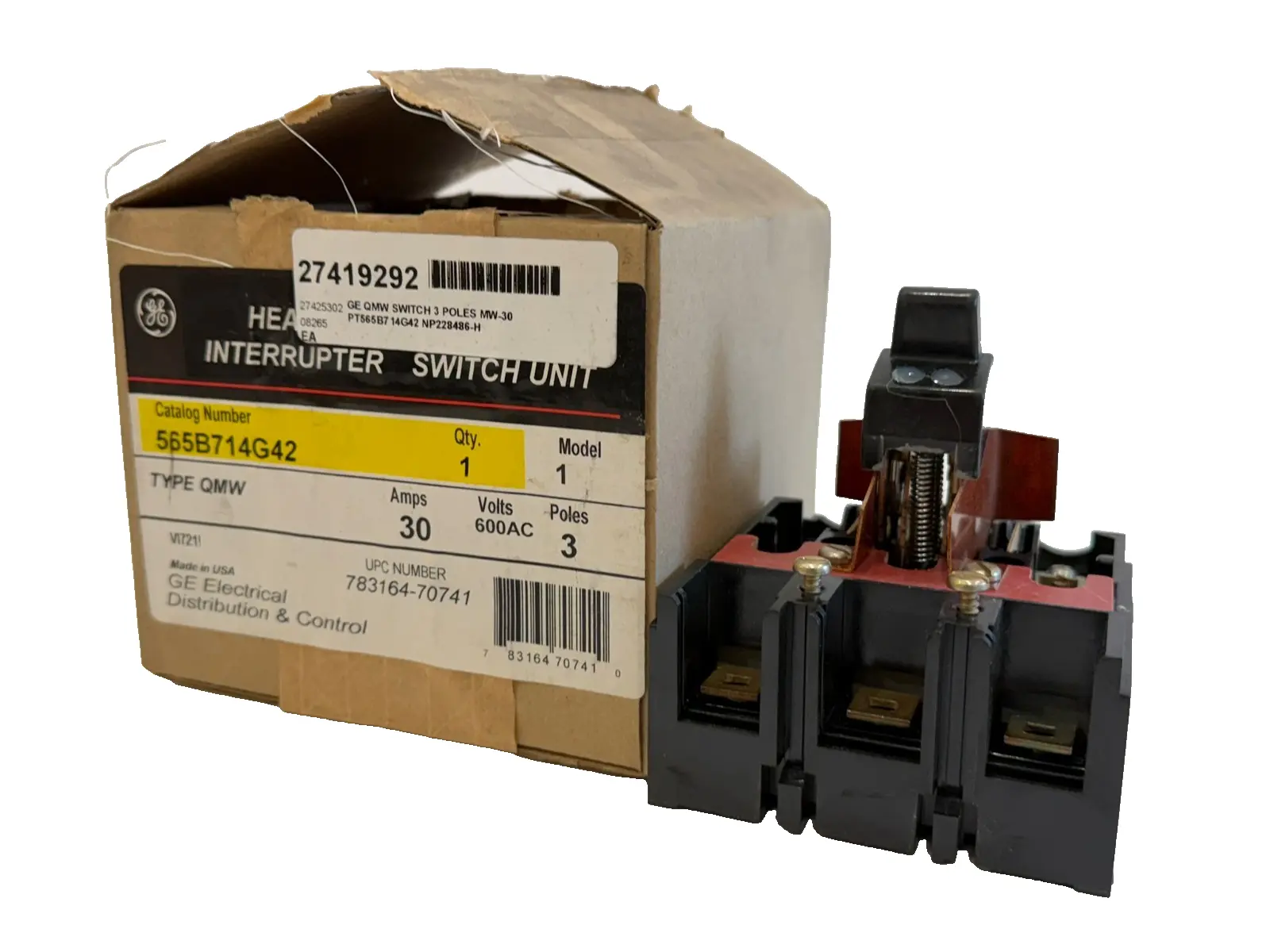 NEW GENERAL ELECTRIC 565B714G42 DISCONNECT SWITCH UNIT 30A 600V 3POLE