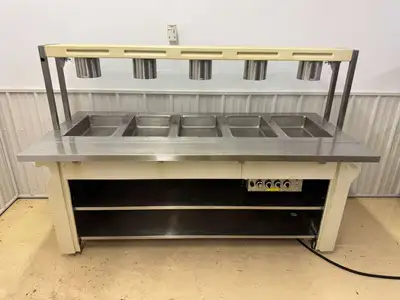 Used Galley Used 83.5" Galley Open 5 Well Steam Table with Fold Down Shelves - 120V 3250W Steam Tables (Food) Illinois US | Falcon Restaurant Supply #1375024