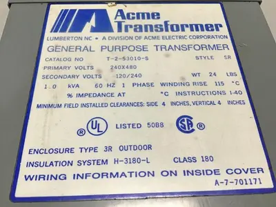 Used ACME TRANSFORMER T-2-53010-S Transformers Michigan US | Ideal Machinery #707138