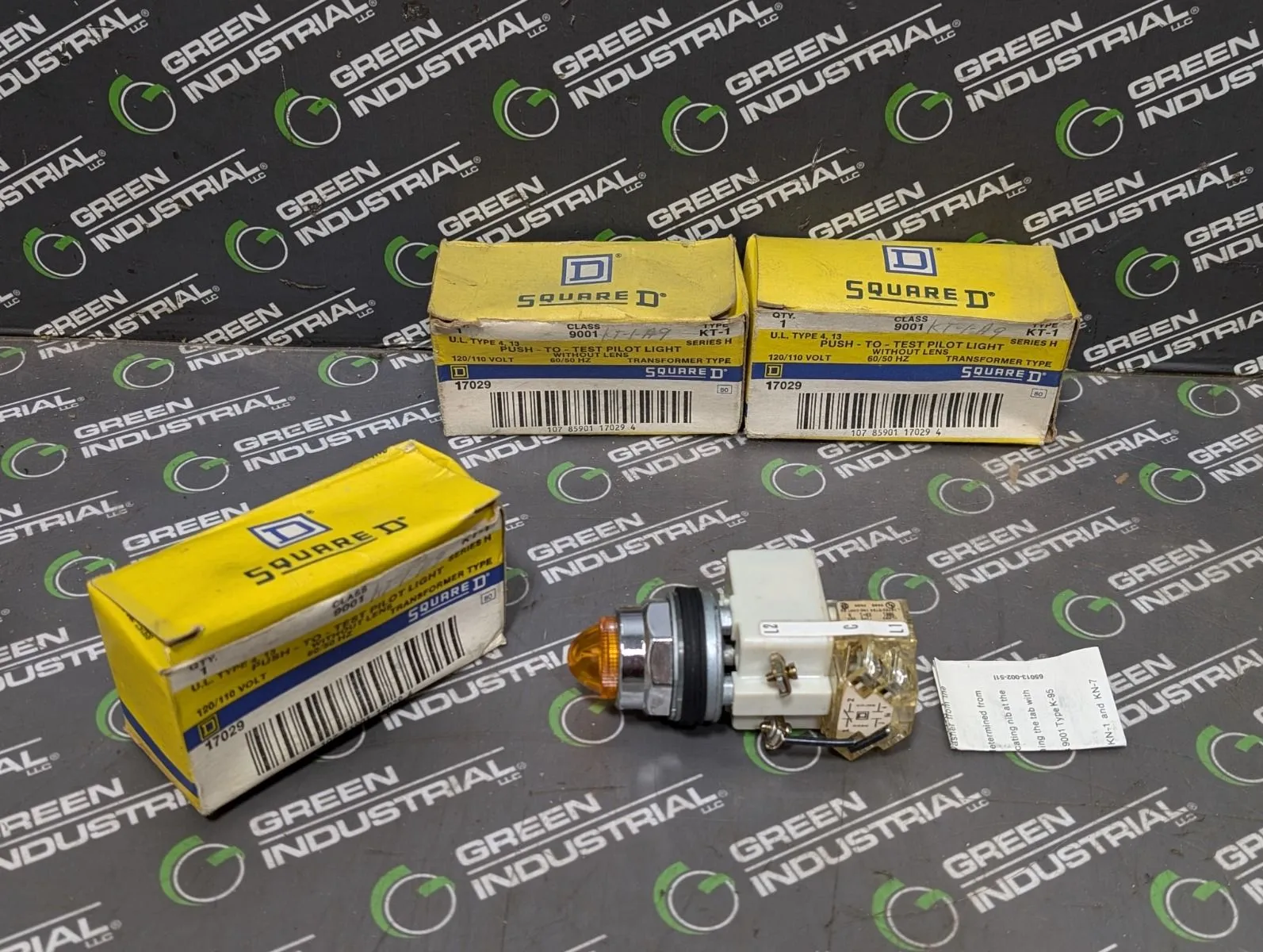 Lot of 3 Square D 9001 KT-1-A9 Amber Push-To-Test Pilot Lights New NIB