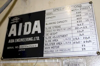 AIDA 165 TON GAP FRAME PRESS Gap Frame, Single Crank Presses | Timco, Inc. (10)