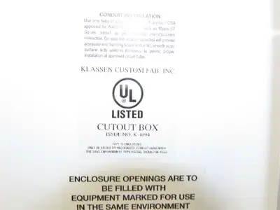 Klassen Custom Fab K-4094 Electrical Enclosure JIC Panel Box 39x39x19" Type 12