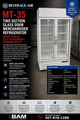 Beverage-Air MT-35 White Two Section Glass Door Merchandiser RefrigeratorBeverage-Air MT-35 White Two Section Glass Door Merchandiser Refrigerator
