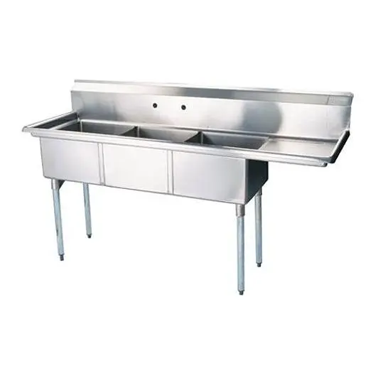 24″ x 24″ x 14″ Three Compartment Sink With Right Drain board