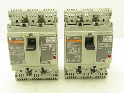 Fuji BW50RAGU3P015 3-Pole Auto Circuit Breaker 15A 500V 3Ph Molded Case Lot of 2