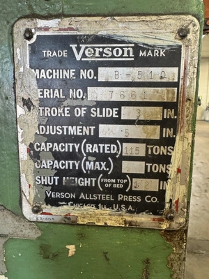 VERSON B-510-120 BRAKES- PRESS, MECHANICAL | Wheeler Machinery Sales (2)