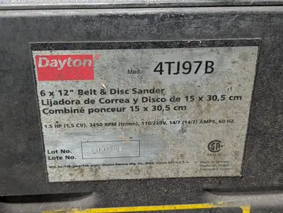 Dayton 4TJ97B 6" x 12" Belt & Disc Sander 1.5hp