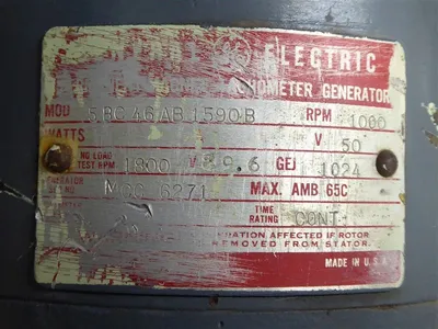 General Electric 5BC46AB1590B Tachometer 50V 1000 RPM Used