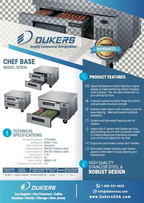New | in-Stock Dukers New Dukers DCB36-D2 Chef Base Refrigerator with 2 Drawers Chef Bases Illinois US | Falcon Restaurant Supply #1376268