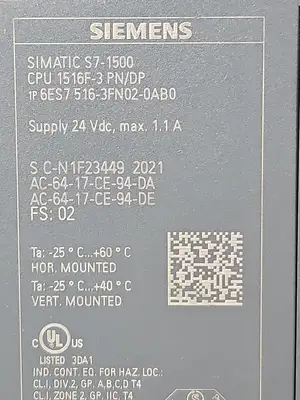 Siemens 6ES7516-3FN02-0AB0 SIMATIC S7- 1500 Loc4E45