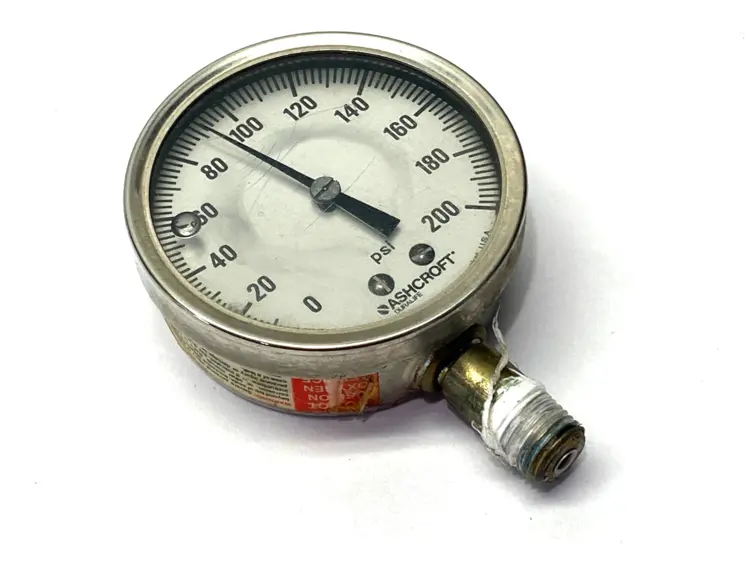 Used Ashcroft Industrial Pressure Gauge, Glycerin Filled, 0-200PSI, 1/4" NPT Air Gages Michigan US | Maverick Industrial Sales #1392492