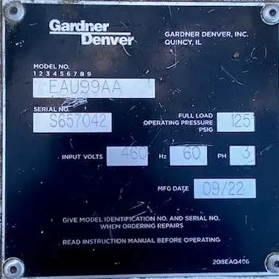 Used 2022 GARDNER DENVER EAU99AA Air Compressors (Misc) Ohio US | C3 SURPLUS LLC #1389782