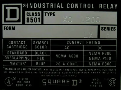 NEW SQUARE D 8501-X01200V02 AC CONTROL RELAY SER A 8501X01200V02