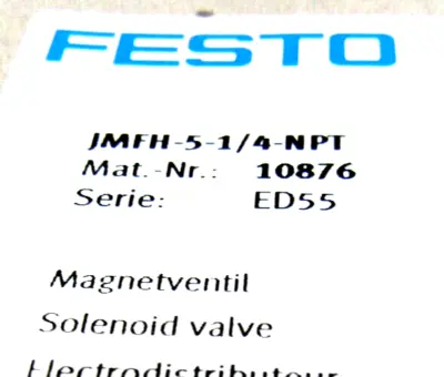 NEW FESTO JMFH-5-1/4-NPT SOLENOID VALVE W/COIL 10876 JMFH514NPT