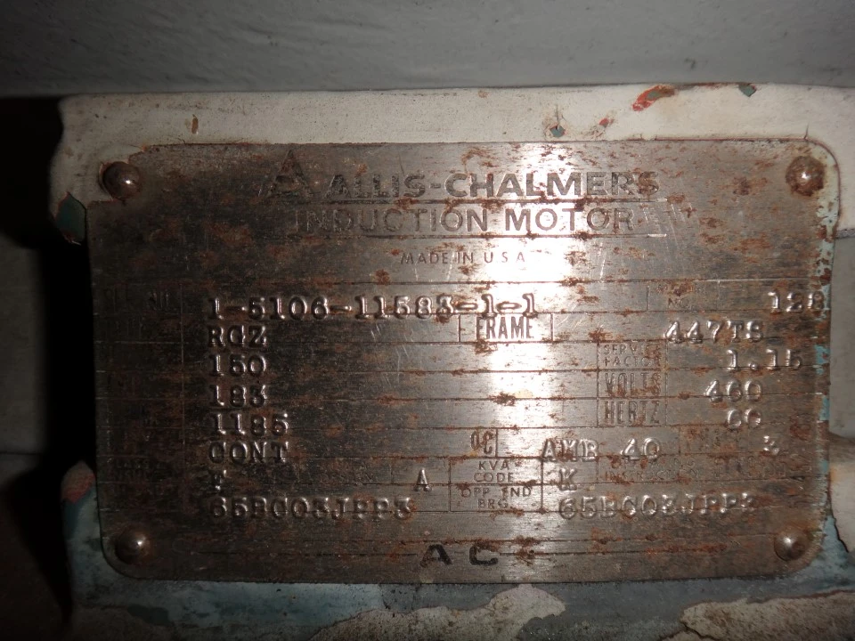 Allis Chalmers 150 HP, 1200 RPM, Electric Motor