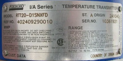 USED FOXBORO RTT20-D1SNXFD TEMPERATURE TRANSMITTER RTT20D1SNXFD