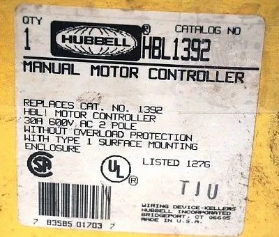 NEW HUBBELL HBL1392 MANUAL MOTOR CONTROLLER