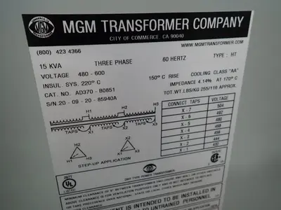 USED MGM TRANSFORMER CO. AD370BO851