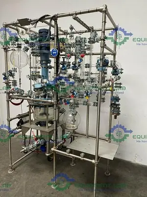 USED BUCHIGLASUSTER CHEMREACTOR GR 15 LITER GLASS BIO-REACTOR W/ CONDENSERS & MORE