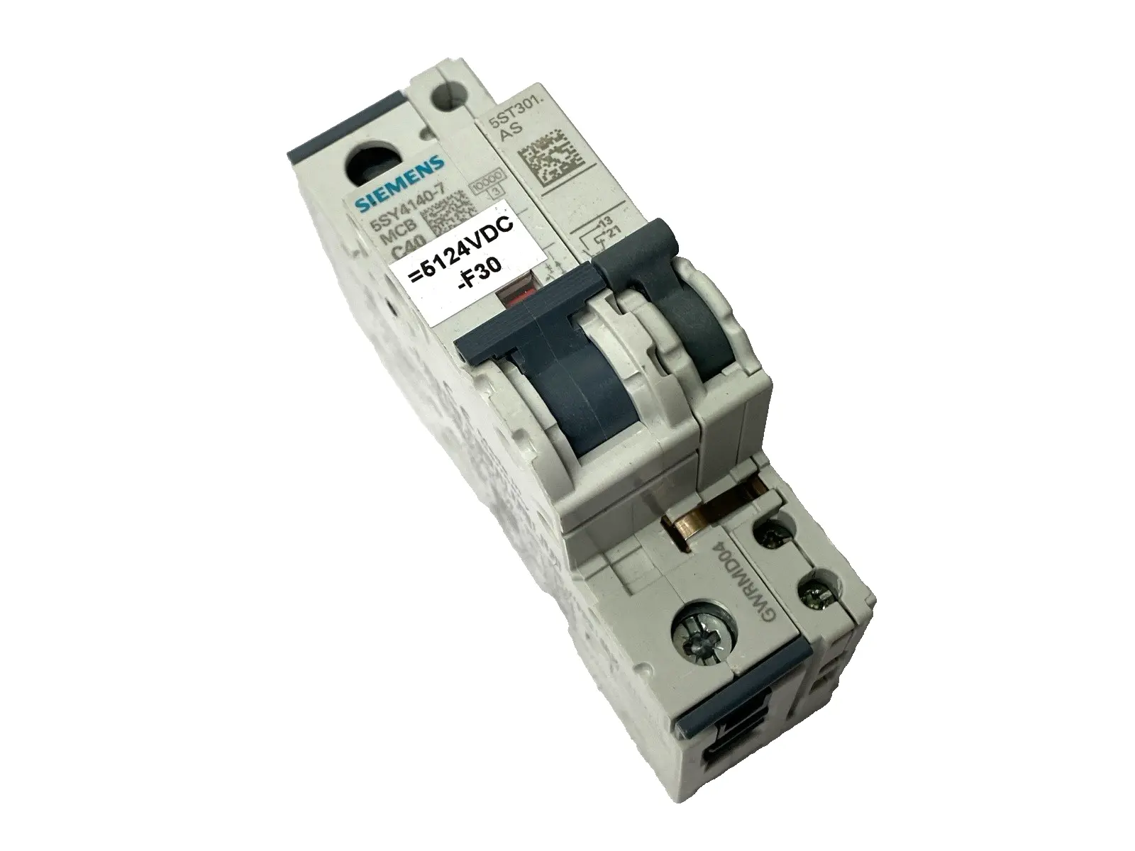 USED SIEMENS MINIATURE CIRCUIT BREAKER C40 1-POLE 40A W/ 5ST3010 AUX SWITCH