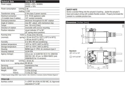 Belimo TF24-S US Damper Actuator, On/Off, Spring Return Fail-Safe, 24V AC/DC [New]