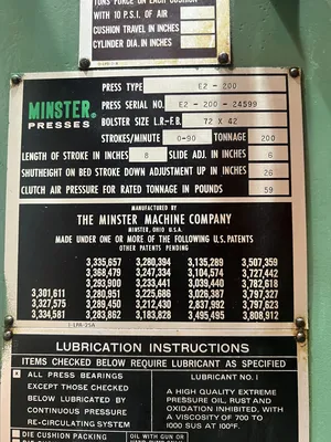 USED 1980 MINSTER MINSTER E2-200-72-42 PRESS
