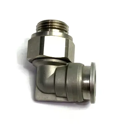 USED SMC METAL MALE ELBOW FITTING, SWIVEL, ONE-TOUCH, 16MM OD TUBE