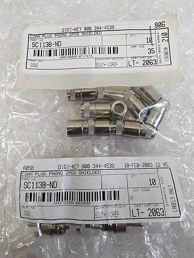 SC1138-ND CONN PLUG PHONO 2POS SHIELDED