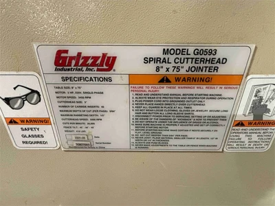Used 2005 GRIZZLY G0593 Woodworking Jointers Colorado US | MachineryMax #1518835