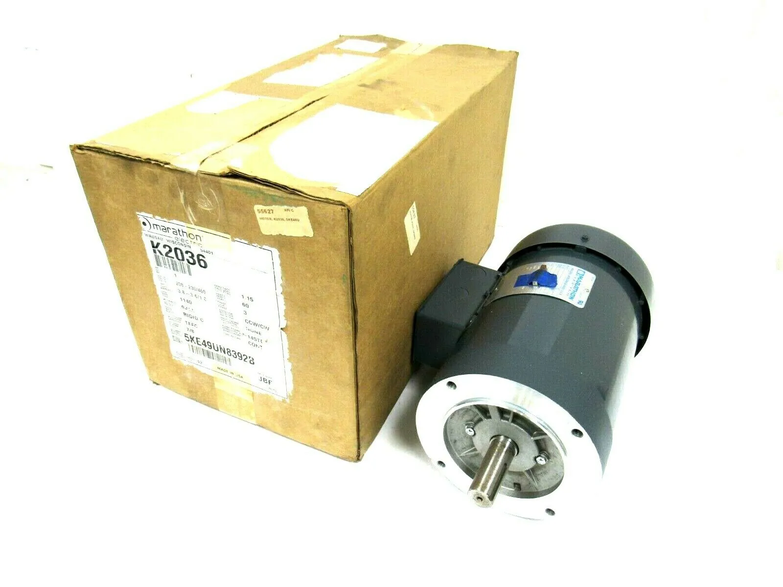 NEW MARATHON 5KE49UN8392B MOTOR 208-230/460V 3PH 1HP 1140 RPM K2036