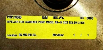 NEW LAWRENCE PMPLW505 IMPELLER FOR PUMP MODEL RB-M SIZE 2X3