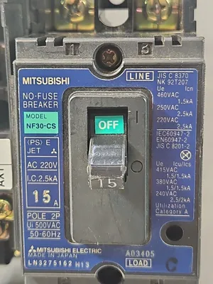 Mitsubishi NF30-CS No Fuse Circuit Breaker 2 Pole 15 AMP loc4D3