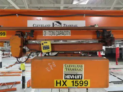 Cleveland Tramrail P&H 3 Ton Single Girder Underhung Bridge Crane 41' Span