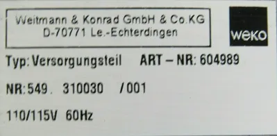 USED WEITMANN & KONRAD 604989 CONTROLLER D-70771 549.310030/001