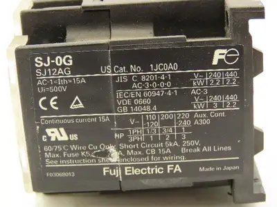 Fuji Electric SJ-0G Magnetic Contactor 24VDC Coil 1NO 3PH 240VAC 3HP Lot of 6