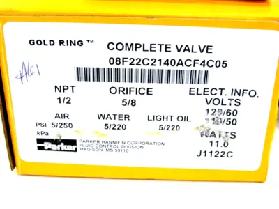 NEW PARKER 08F22C2140ACF4C05 COMPLETE VALVE NPT 1/2 ORIFICE 5/8