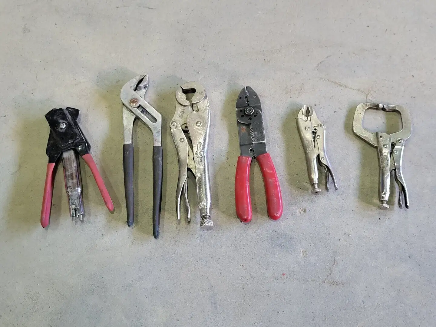 6 pcs Assorted Tools (Vise Grip, Riveter, Pliers, Crimper)