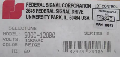 NEW FEDERAL SIGNAL 50GC-120BG AMPLIFIED SPEAKER W/ UTM TONE MODULE 50GC120BG