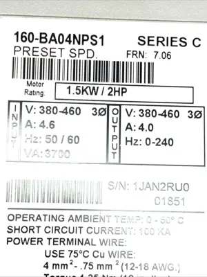 USED ALLEN-BRADLEY SMART SPEED AC DRIVE 1.5KW 2HP 380-460V SER C