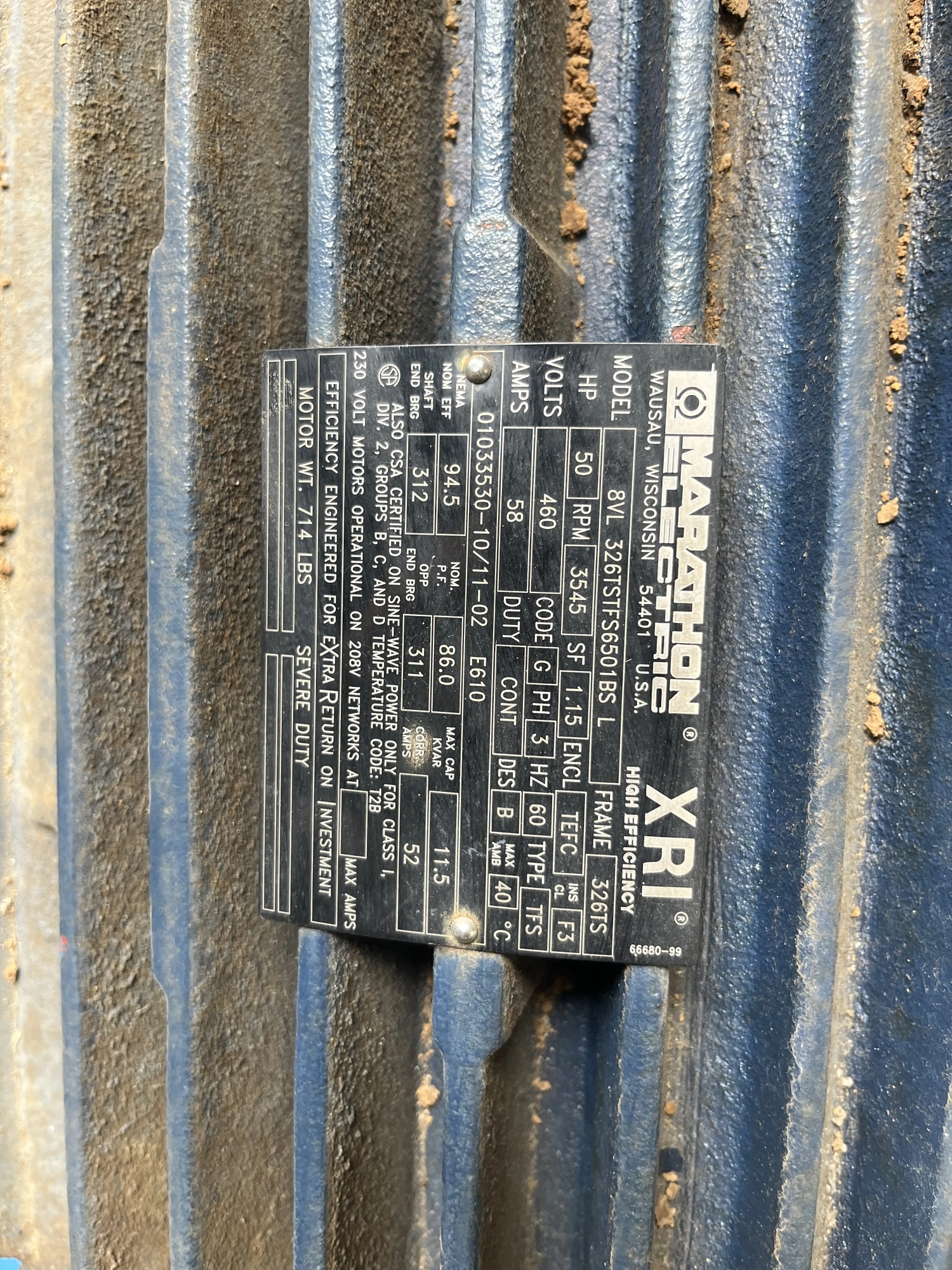 Reliance Electric 01MAN61015 G001 HA 3565RPM 100HP 460V Duty Mas